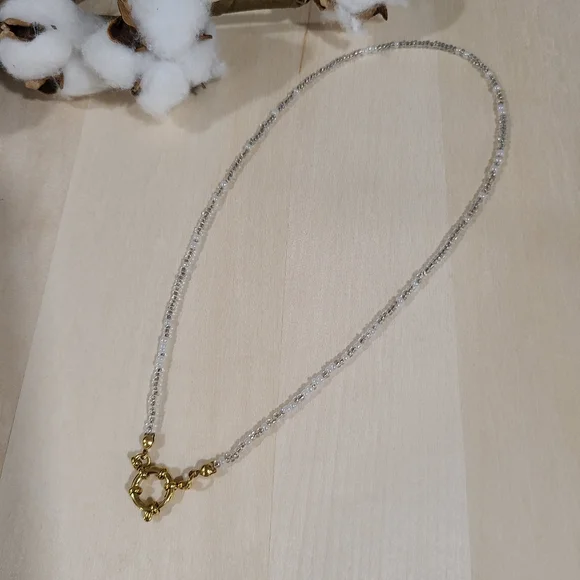 🩶🤍NEW🩶🤍 PRETTY!! SS 3MM Glass Bead Anchor Necklace in GREY,SILVER, &WHITE - Picture 4 of 13